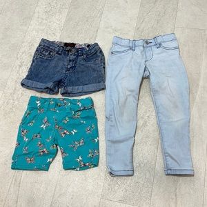 Lot of 3 Toddler Girls Jeans Bottoms Sz 4 Shorts Blue Green Butterfly